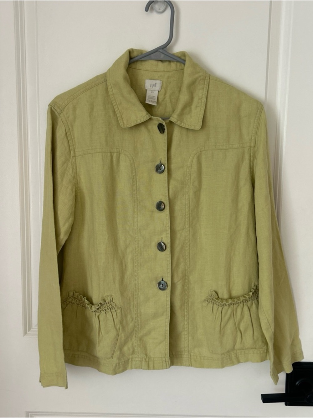 J. Jill Women's Chartreuse Green Button-Front 100% Linen Jacket